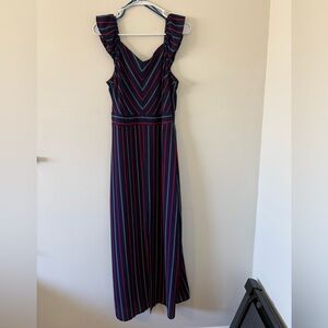 Monteau Navy Maxi Dress with Red & White Stripes